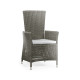 Grey Wicker Rattan Dining Chair with Reclining Back, Upholstered in COM