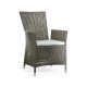 Grey Wicker Rattan Dining Chair with Reclining Back, Upholstered in COM