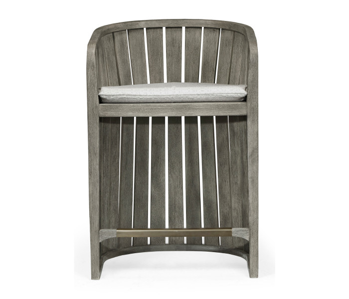 Slatted Grey Tub Counter Stool, Upholstered in Standard Outdoor Fabric