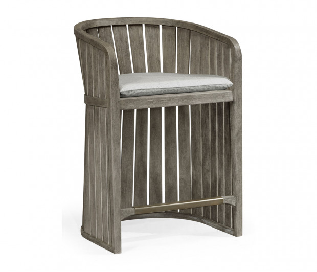 Slatted Grey Tub Counter Stool, Upholstered in Standard Outdoor Fabric