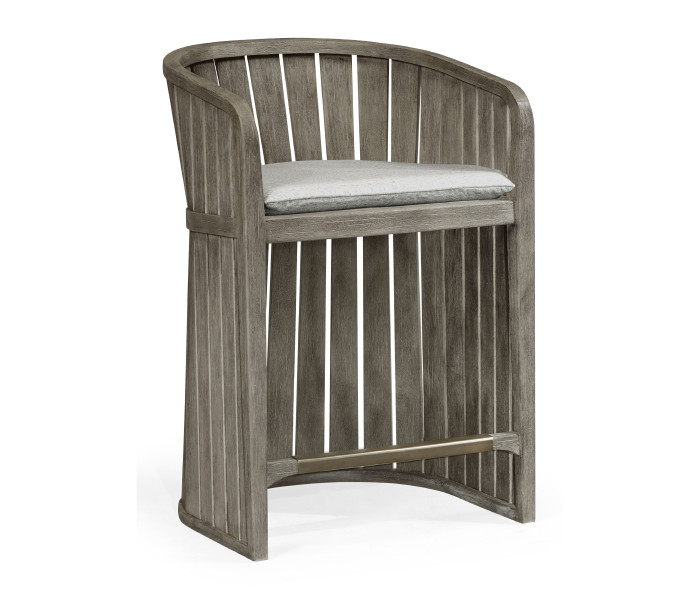 Slatted Grey Tub Counter Stool, Upholstered in Standard Outdoor Fabric