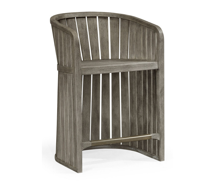 Slatted Grey Tub Counter Stool, Upholstered in Standard Outdoor Fabric