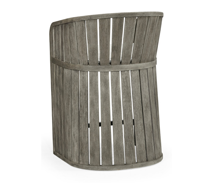 Slatted Grey Tub Counter Stool, Upholstered in Standard Outdoor Fabric